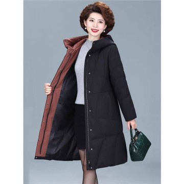 中老年羽絨服女中長款2025新款大碼時尚保暖白鴨絨胖媽媽冬裝外套