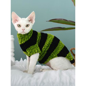 MOMO無毛貓衣服秋冬斯芬克斯德文貓保暖手工毛衣條紋寵物貓咪衣服