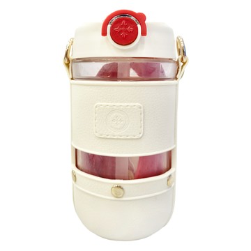 奢華背帶雙飲玻璃杯 含背帶 + 按鍵 18 x 8.5cm  白拚紅色  520ml  1個