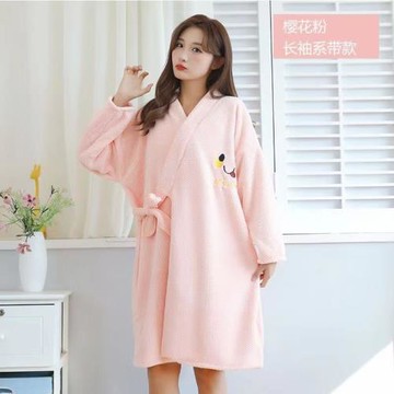 新款時尚浴袍交叉綁帶浴袍睡袍吸水速干舒適可裹笑臉短袖長袖浴裙