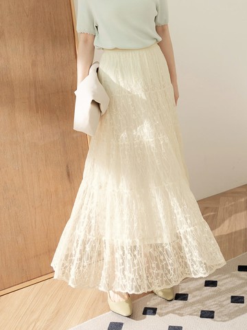 細緻繡花鬆緊腰長裙