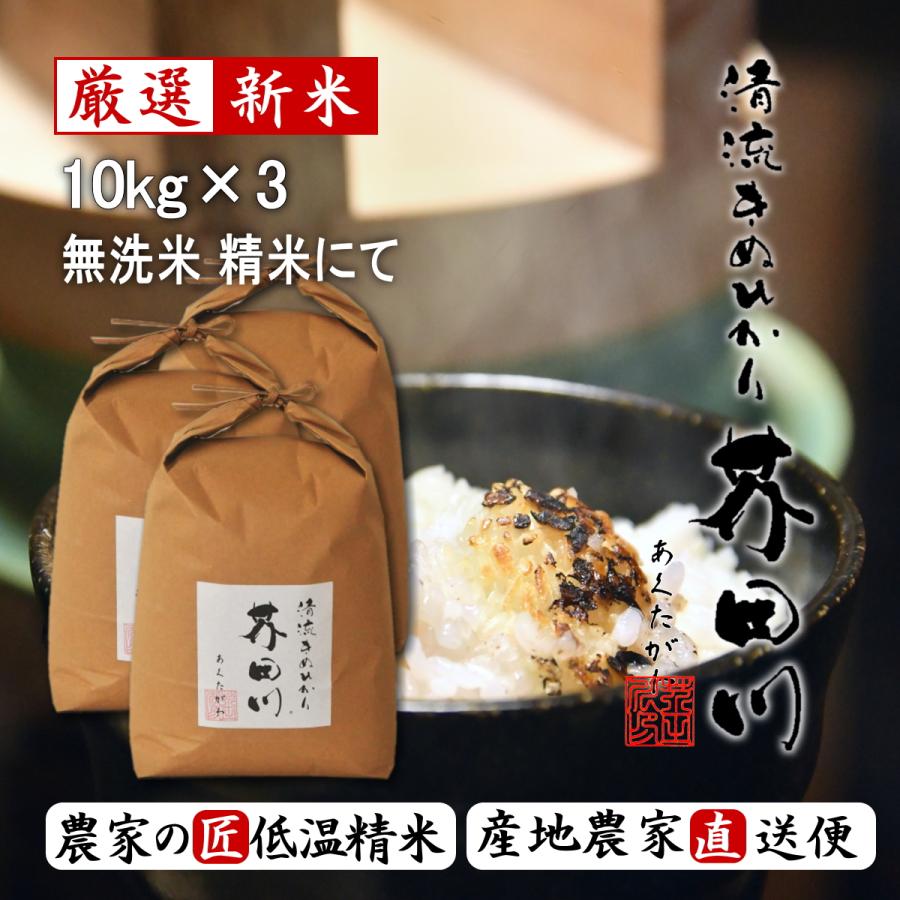 新米 お米 10kg×3 30kg 送料無料 無洗米 精米にて 令和5年産 清流きぬひかり芥田川 農家直送 米農家の低温精米 お米ギフト 贈答