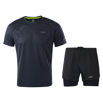 ARSUXEO夏季運動T恤男女休閑跑步騎行服套裝薄款速干透氣短袖衣褲