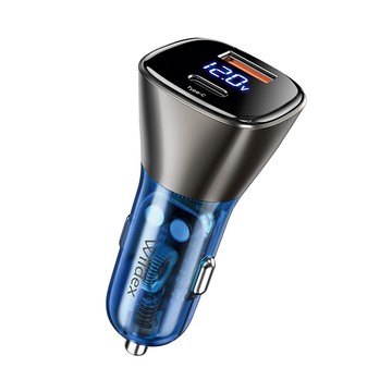 Wildex 63W 電壓電流顯示型汽車點菸用電源供應器 透明藍