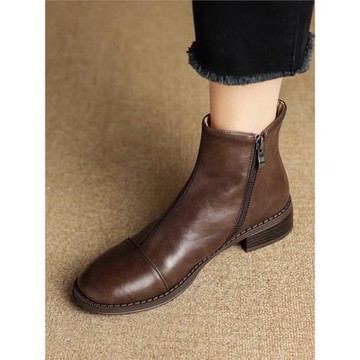 斷碼清倉~真皮顯瘦復古切爾西短靴女秋冬新款英倫風圓頭馬丁靴子