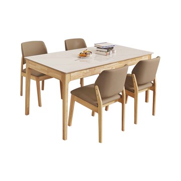Homelike 喜家居岩板餐桌椅組(一桌四椅)-原木色(2420-33)