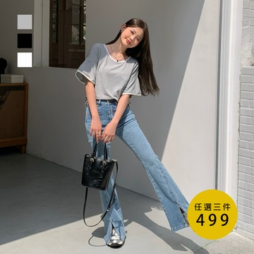 【Aries實拍】造型袖配色休閒圓領T 3色 現貨 氣質 女裝 衣服  基本款 T恤 短袖 韓系 素色 上著 夏季