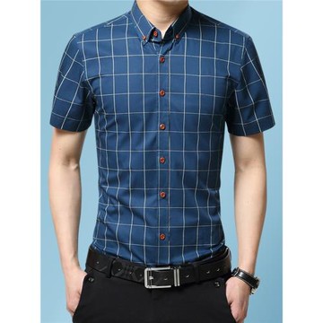 格子襯衫男短袖夏季薄款商務休閑中年村子半袖格紋韓版修身襯衣土