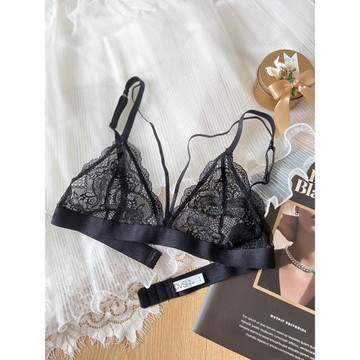 超薄三角杯深V細帶內衣歐美性感法式誘惑無鋼圈透氣蕾絲文胸女