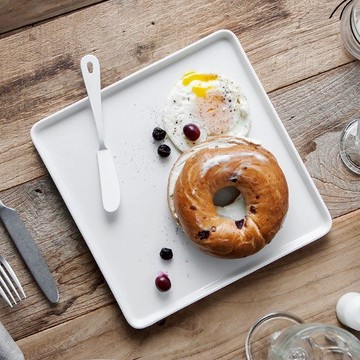 韓國SSUEIM LEED系列莫蘭迪陶瓷方形淺盤19cm-白色