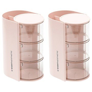 旋轉粉撲收納盒 3層  2個  粉色