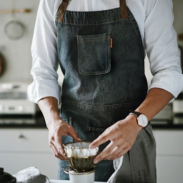 【優選百貨】歐美工業風原創黑色牛仔圍裙有口袋烘焙圍裙