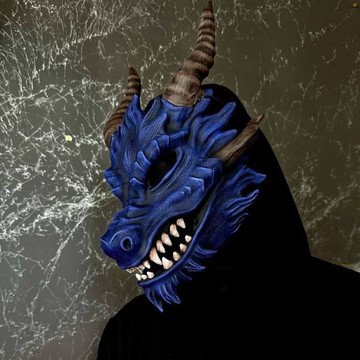 深藍龍面具史矛革，海龍面具Cosplay，萬聖節龍面具