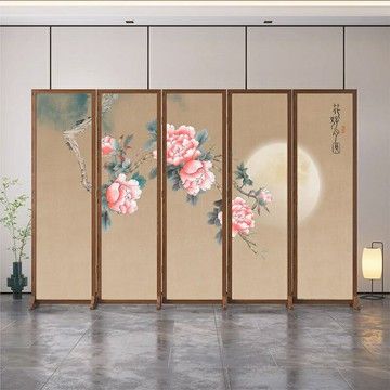 新中式臥室房間屏風客廳茶室玄關墻進門國風隔斷折疊移動花鳥折屏/屏風/擋風屏/隔斷屏/遮擋屏/折疊屏/玄關屏風/客廳屏風