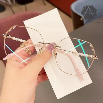 🔥老花眼鏡🔥款式8215 眼鏡 點鑽鑲嵌多邊形無框眼鏡 鑽石切邊超輕鏡架 中老年氣質時尚款高清老花鏡女款優雅 安視眼鏡