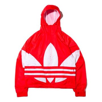 adidas originals Big trefoil Stripe Large Logo hooded Casual Jacket Red