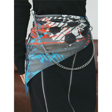 尤嘻島純棉藍色美式圍巾圍脖兩用絲巾抹胸女嘻哈hiphop頭巾男潮流