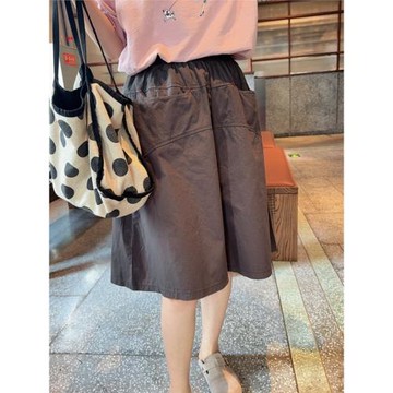 韓國東大門女裝夏季通勤簡約休閑風舒適松緊腰五分裙褲闊腿垮褲