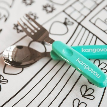 安全湯叉組-美國 Kangovou 小袋鼠不鏽鋼安全餐具