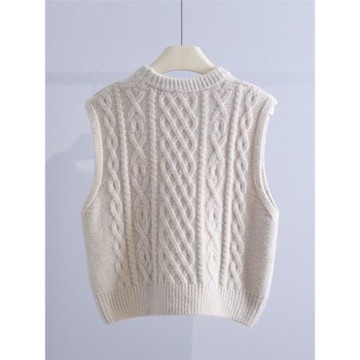 法國尾貨撿漏復古麻花毛衣馬甲女士秋冬疊穿純色針織背心坎肩馬夾