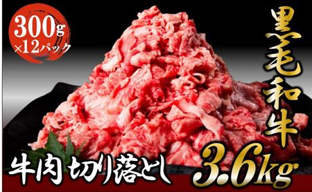 黒毛和牛 牛肉 切り落とし 3.6kg（300g×12パック）    肉 小分け ロース バラ ウデ モモ 薄切り 国産 お肉 和牛 牛 精肉 食品