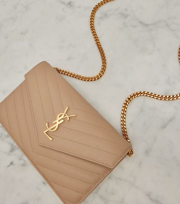 Saint Laurent Cassandre matelassé envelope leather wallet on chain