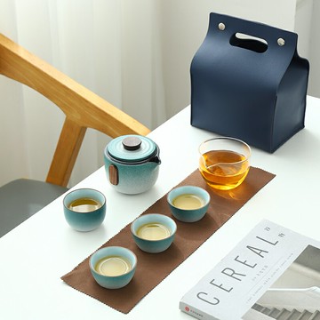 陶福氣 旅行茶具套裝家用車載便攜收納包快客杯一壺四杯戶外泡茶