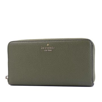 KATE SPADE Lena 荔枝紋後置物拉鍊長夾-草綠