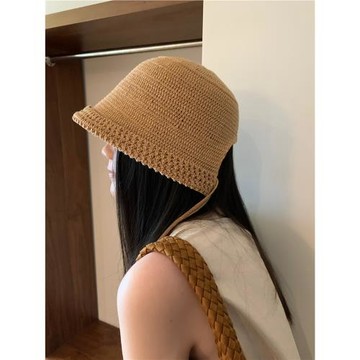 日系后開叉亞麻草帽女春夏韓版系帶鏤空透氣時髦法式文藝遮陽帽子