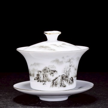 陶生活 陶瓷功夫茶具 蓋碗茶杯大號泡茶器 家用 三才碗茶碗手抓壺