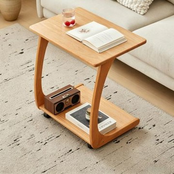 【匠俱】沙發邊几60x40x63cm 實木帶輪邊桌 移動小推車 客廳家用茶几 小戶型沙發邊桌 小桌子