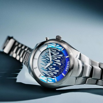 FOSSIL Y2K Big Tic 限量復刻 雙顯示藍焰數位圖騰手錶-40mm LE1234