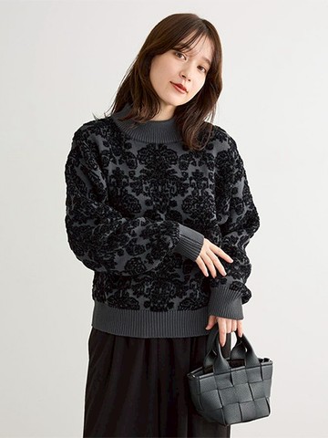 阿拉伯緹花羅紋拼接針織上衣(06001078600) - Green Parks