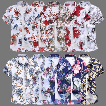 夏季白底碎花短袖襯衫痞帥薄款花紋半袖印花襯衣男花上衣潮發型師