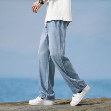 春夏冰爽天絲萊賽爾男士直筒休閑牛仔褲男夏薄款涼感垂順長褲闊腿