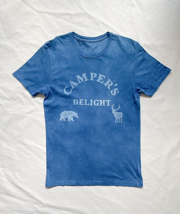日本製造 手染 藍染 CAMPER'S DELIGHT TEE 靛藍染有機棉 羽毛 紮染 shibori