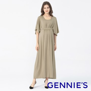 Gennies奇妮 女神風垂墜哺乳洋裝(卡T1N10)