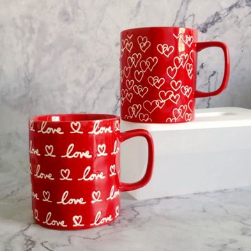 JL 出口歐美陶瓷餐具 表達愛意濃情情侶馬克杯紅色愛心LOVE咖啡杯