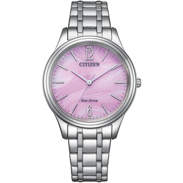 CITIZEN 星辰 光動能典雅時尚氣質腕錶/紫X銀/34mm/EM0411-71X
