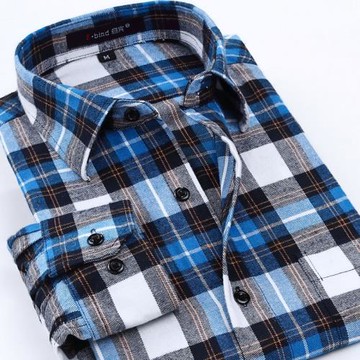 意賓春秋男士磨毛長袖襯衫100%全棉男裝時尚休閑格子男式純棉襯衣