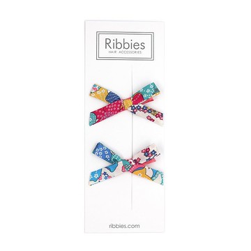 英國Ribbies花布蝴蝶結2入組-繽紛藍黃