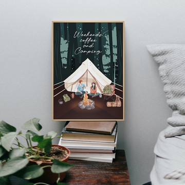 週末的咖啡和露營 - 露營插畫/露營用品店裝飾/玄關掛畫
