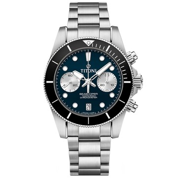 TITONI梅花錶 海洋探索 SEASCOPER 天文台認證 計時機械腕錶 42mm / 94300S-BK-732