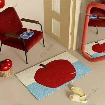 ❤【UPTON】❤可愛的蘋果地墊，耐髒，防塵，防滑，客廳地墊，絲圈材質.❤