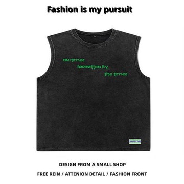 美式復古簡約字母原宿風無袖背心男生慵懶風寬松百搭個性坎肩上衣