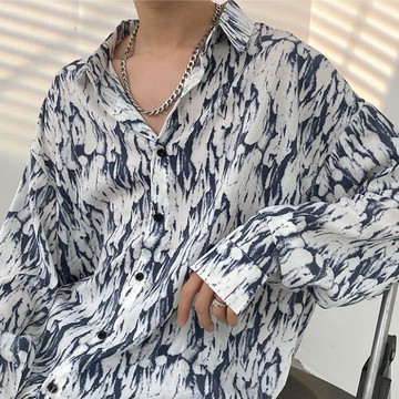港风古着vintage衬衫男长袖垂坠感宽松痞帅轻奢潮流int复古花衬衣