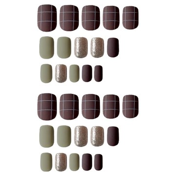 Paula's Nail 寶拉美甲 秒貼美甲 Set 30片 免膠水3分鐘美甲  復古格紋  1組