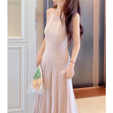 AiLin陳艾林 線條分割無袖露背掛脖吊帶褶皺肌理感花苞連衣裙