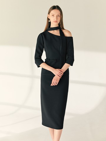 Mariah One Shoulder H-line Long Dress_Black