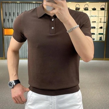  🔥【經典 Polo】夏季男士薄款T恤修身潮流針織衫彈力透氣純色短袖POLO衫翻領修身百搭短袖T恤上衣男士半袖T恤